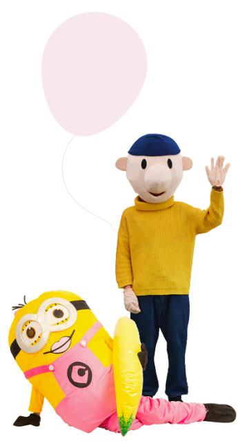 Obrázek v pozadí - mávající Pat a ležící mimoň